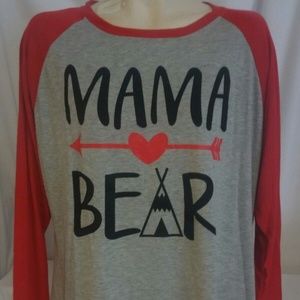 Women's 'Mama Bear' Long Sleeve Gray & Red Top NEW